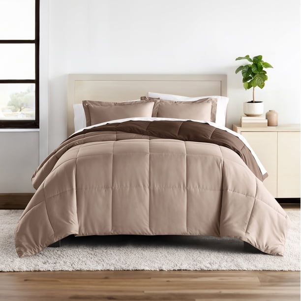 Juego de Edredón Reversible para Todas las Estaciones, Transpirable, Fresco en Taupe y Marrón Chocolate, Ropa de Cama Tamaño Full/Queen de Comfort Canopy