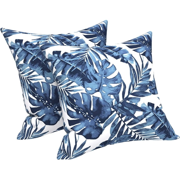 Outdoor/Indoor Throw Pillows Covers, Decorative Throw Pillows Covers , 18”x18” Square Throw Pillows Covers Bed, Couch, and Patio Furniture (Set of 2, Palm Blue)