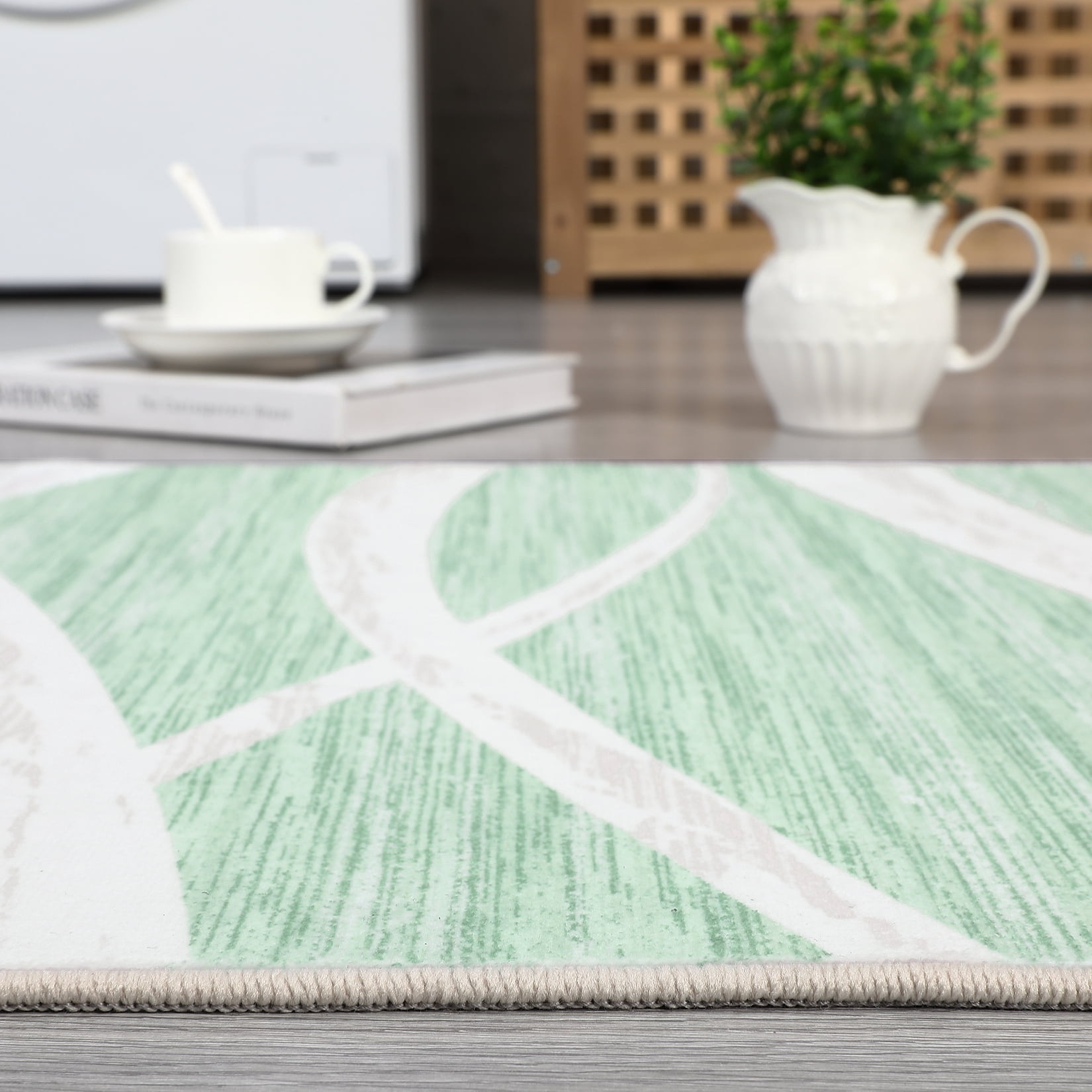 Hasoo Runner Rug 2x6 Modern Abstract Indoor Washable Rug for Hallway Bohemian Contemporary Rug, Green