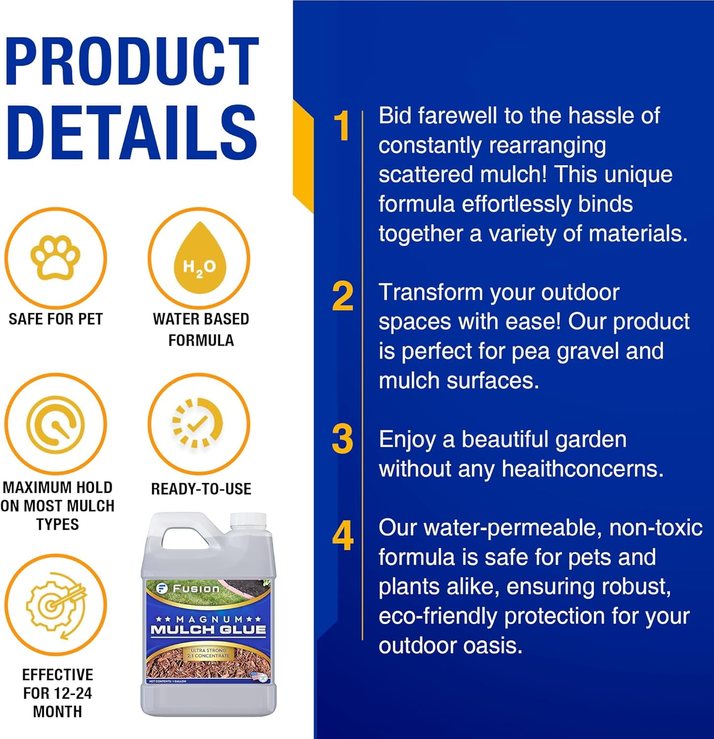 Fusion Magnum Mulch Glue (1 Gallon) - Mulch Glue for Landscaping and Pea Gravel Stabilizer, Fast-Dry, Non-Toxic, Strong Landscape Mulch and Rock Glue by Fusion Chemical
