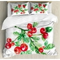thumbnail image 1 of Cranberry Duvet Cover Set Queen Size, Fruit Berry Diet Fresh Botanical Nature Healthy Taste Flourishing Watercolor, Decorative 3 Piece Bedding Set with 2 Pillow Shams, Green Vermilion, by Ambesonne, 1 of 3
