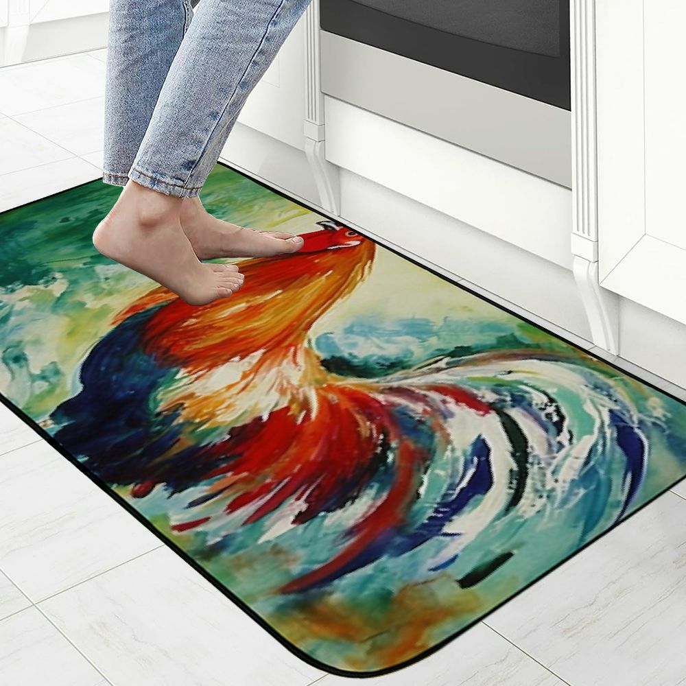 Heduofu Red Rooster Decorative Door Mat, Door Mat with Non-Slip Rubber Backing, Easy Cleaning, Traps Dirt, for Entry, Patio, Garage 19.68*47.24 in