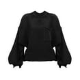 thumbnail image 2 of Baqcunre Sweaters For Women Women's 2023 Long Sleeve Crewneck Sweater Casual Solid Color Ribbed Hem Knitwear Pullover Cropped Crewneck Sweatshirts Womens Fall Tops Black L, 2 of 6