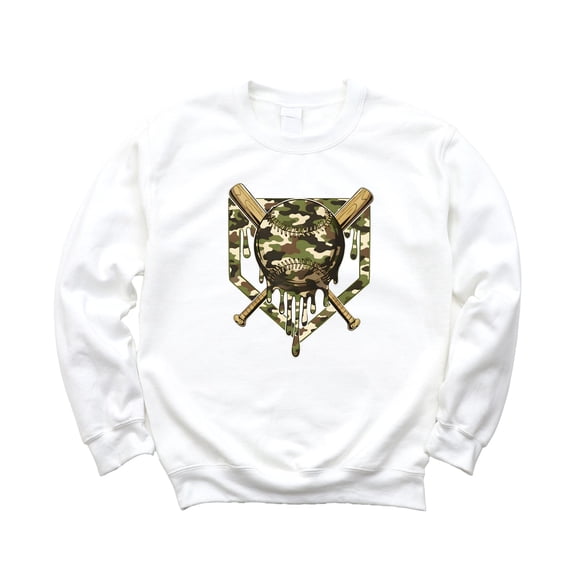 Camo Baseball Sweatshirt for Men Women & Kids Baseball or Softball Game Day Pullover White Sweatshirt Adult Large