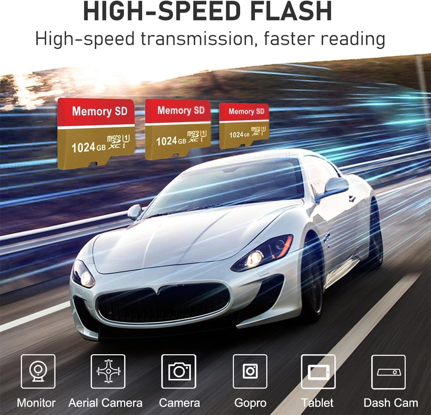 Micro SD Card 1024 TF Card Class 10 Micro SD Memory Cards 1024 High Speed with SD Card Adapter for Camera,GOPRO,Smartphone 3-pack