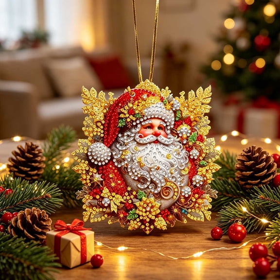 Gaecuw Acrylic Pendant DIY Set, Christmas GEM ART Kit with Holiday Artwork Patterns, 5.71x5.71x0.39 Inch, for Tree Decoration and Crafting Fun, Multicolor, Style I