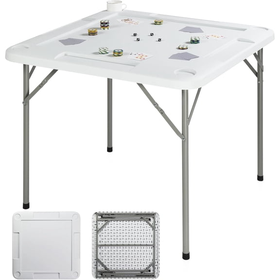 FASCK 35" Mahjong Table with 4 Cup Holders and Chip Trays, White
