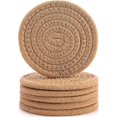 thumbnail image 1 of Posavasos de 6 piezas para bebidas, elegantes posavasos tejidos trenzados hechos a mano (4,3 pulgadas), posavasos redondos 100% algodón súper absorbentes y resistentes al calor, gran H, 1 of 5