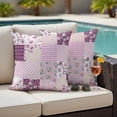 thumbnail image 5 of Bohemian Flower Patchwork Pillow Covers 2 Pack Spring Vintage Purple Boho Floral Leaf Plaid Pillowcase Waterproof Outdoor Throw Pillow Cover for Patio Garden Square Cushion 24”x24”, 5 of 9