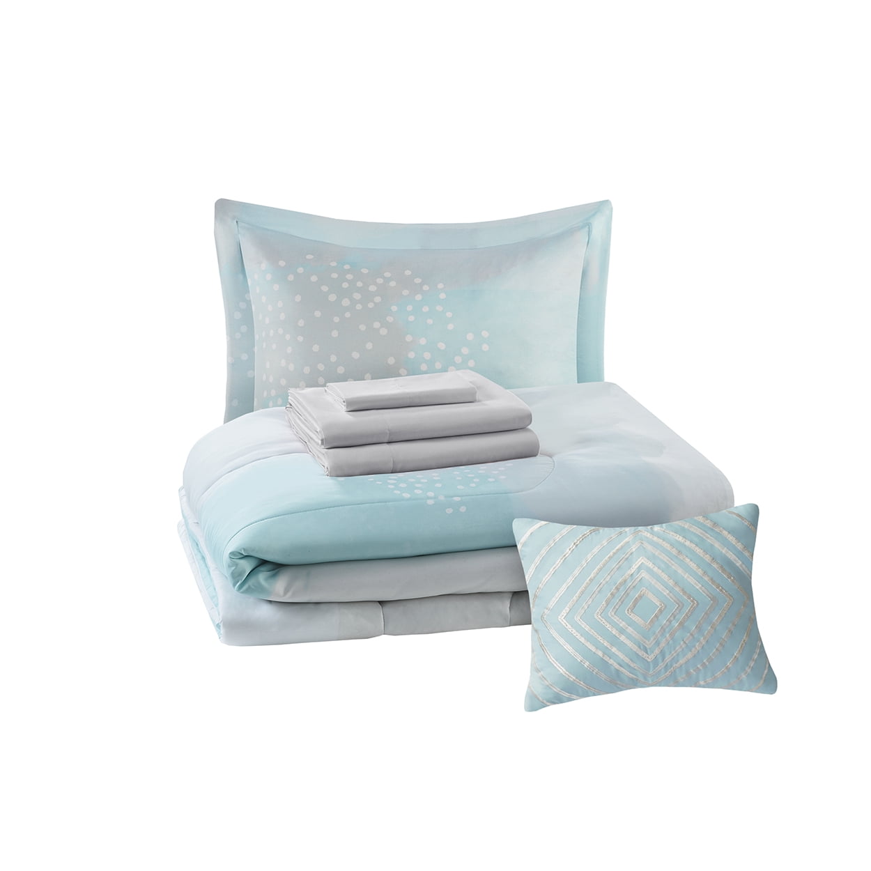 Mainstays Aqua Watercolor 6-Piece Bed in a Bag, Twin/Twin XL
