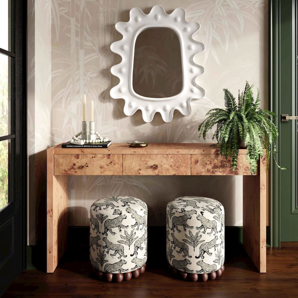 TOV Furniture Dex Cream Leopard Jacquard Ottoman