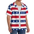 thumbnail image 3 of Salouo American Patriotic Stars And Stripes Pattern Cuban Collar Shirts for Men Button-Down Shirt Men's Short Sleeve Shirts Hawaiian Shirts Casual Shirts -Small, 3 of 6
