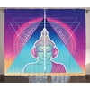 Indie Curtains 2 Panels Set, Indian Religious Figure with Headphones Psychedelic Trance Music Vintage, Window Drapes for Living Room Bedroom, 108W X 90L Inches, Pink Light Blue Peach, by Ambesonne