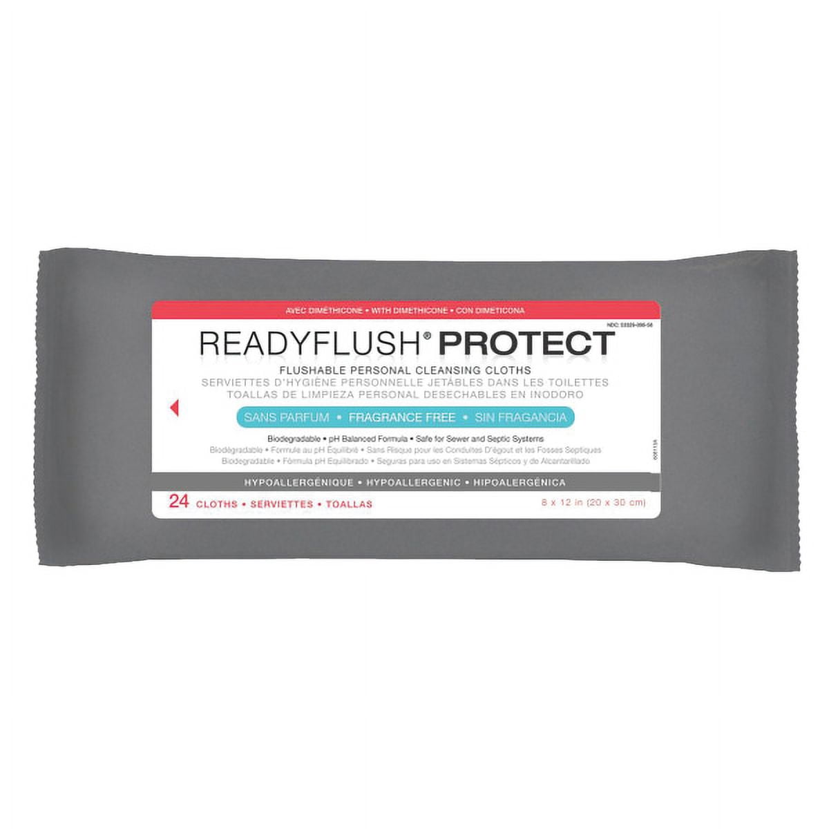 Medline ReadyFlush Flushable Adult Cleansing Body Wipes, Unscented, 8 x 12in, White, 576 Count
