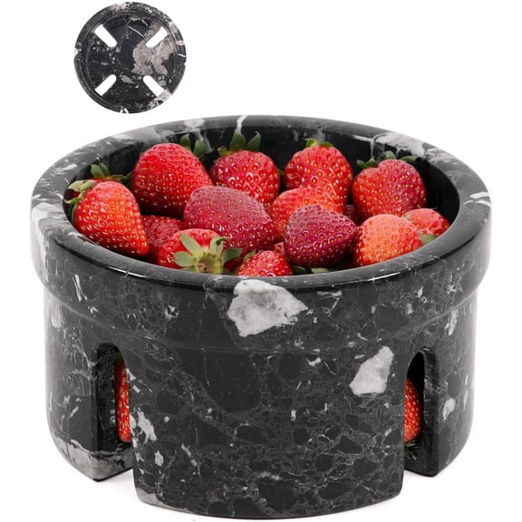 Elborse Marble Berry Bowl  5.5" Black onyx Berry Bowl Holder, Modern Berry Keeper for Kitchen Countertop.