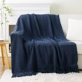 thumbnail image 3 of Battilo Navy Blue Throw Blanket for Couch, Knitted Herringbone Throw,Navy Blanket for Living Room, 3 of 6