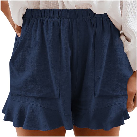 JINMGG Shorts for Women Clearance $5 Fashion Womens Plus Size Casual Elastic Waist Pocket Loose Solid Shorts Pants Navy XL