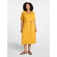 thumbnail image 2 of Time and Tru Women's Cotton Tie Front Midi Dress with Short Sleeves, Sizes XS-XXXL, 2 of 5
