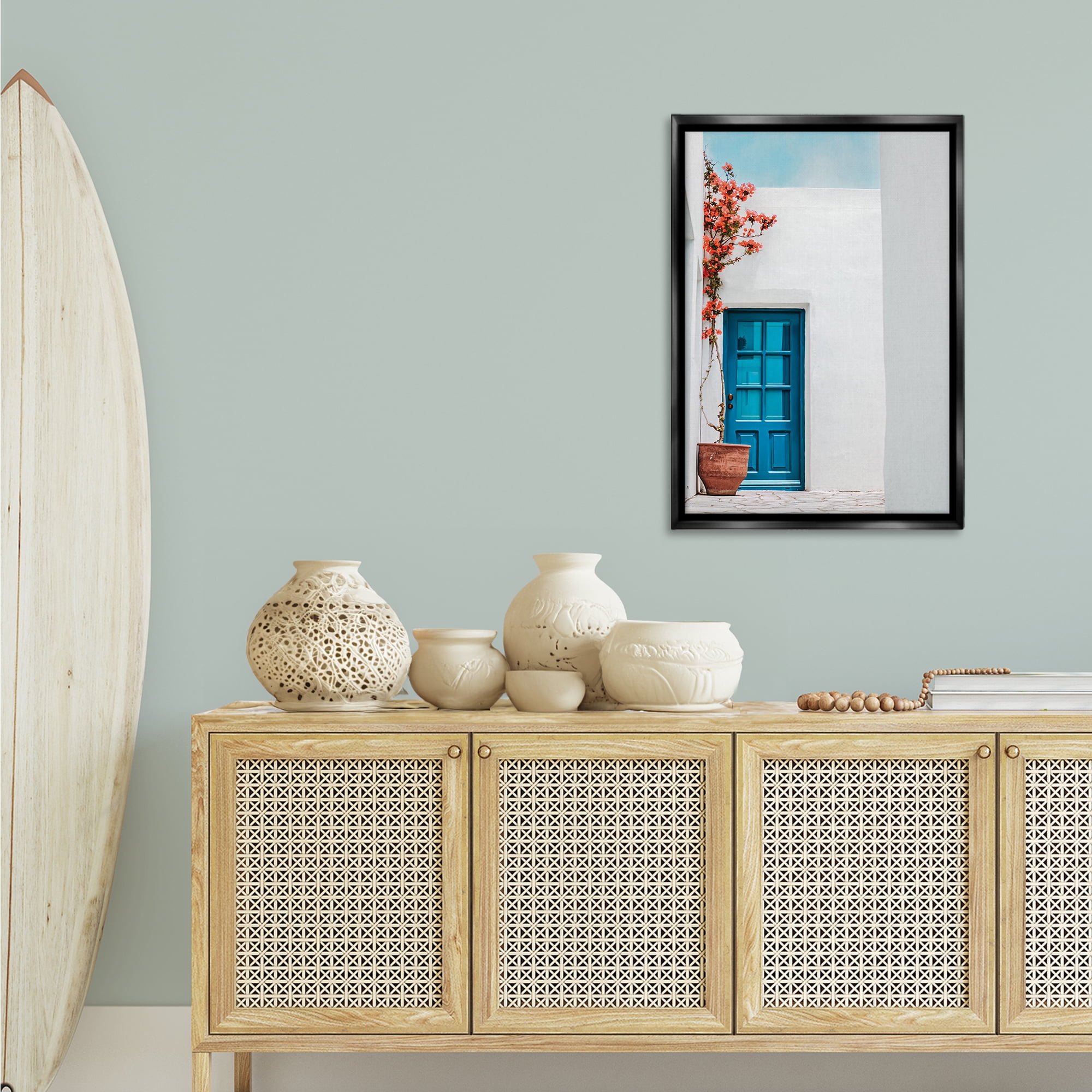 Stupell Industries Blue Villa Door Town & City Photography Black Floater Framed Art Print Wall Art, 21 x 31