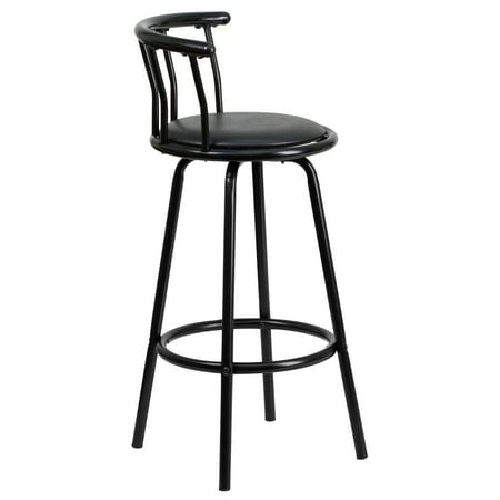 Flash Furniture Crown Back Black Metal Bar Stool with Black Vinyl Swivel