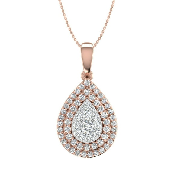 1/2 Carat Diamond Tear Drop Pendant Necklace in 14K Rose Gold - IGI Certified (Silver Chain Included) (SI1-SI2 Clarity)