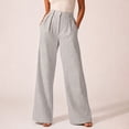thumbnail image 6 of JUUNthy Womens Wide Leg Pants, High Waist Striped Pleated Zipper Button Casual Office Palazzo Dress Trousers with Pockets Beige L, 6 of 9