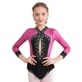 thumbnail image 3 of SiiRoh Girls Long Sleeve Gymnastics Leotard Sparkly Color Block Skirted Bodysuit for Dance Skating Hot Pink 12, 3 of 7