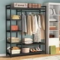thumbnail image 2 of 47 inches free-standing clothing closet organzier clothes garment rack with storage shelf capacity 450 lb, 2 of 5