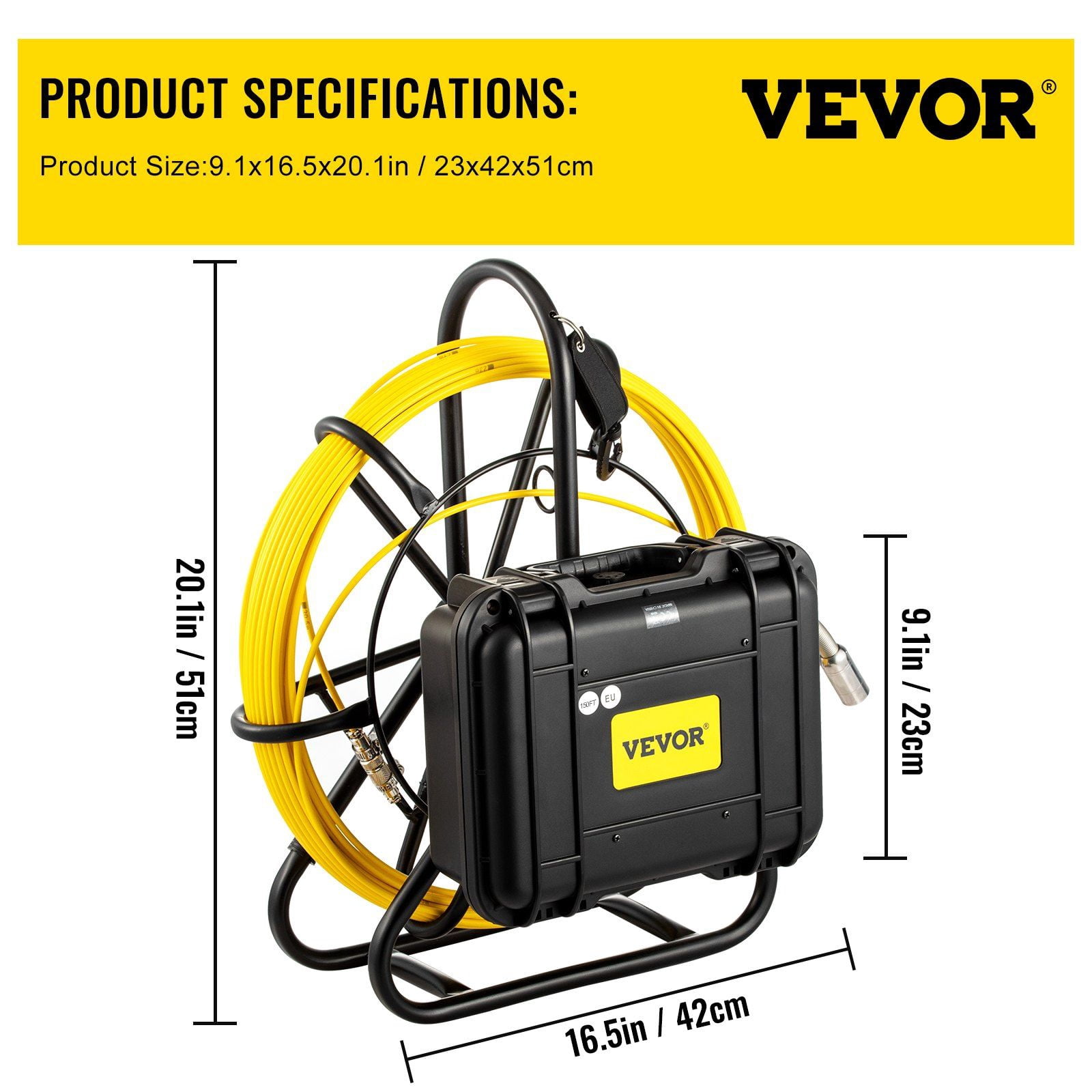 150FT Sewer Inspection Camera with 9" LCD Screen, DVR & 8GB SD Card, IP68 Waterproof Borescope w/LED Lights for Drain Pipe Plumbing, Wall Duct - Industrial Endoscope