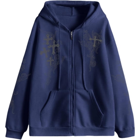 JHDESSLY Women Men Y2K Zip Up Oversized Hoodie Gothic cross Graphic Emo Grunge Baggy Fleece Jacket 90s Punk Streetwear