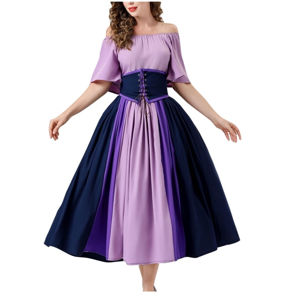 Bridesmaid Dresses for Women Women's Medieval Renaissance Dress Gothic Corset Halloween Costumes Cosplay Dress Midi Dress for Women S-13 Purple M