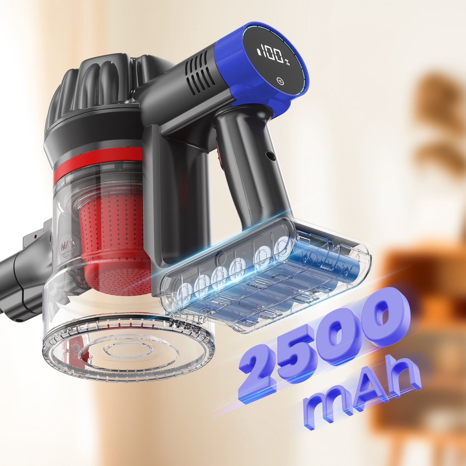 KANFUAQ Cordless Vacuum Cleaner, 38000PA/450W 50min 2500mah for Home Pet Hair Carpet Wood Floor (Blue)