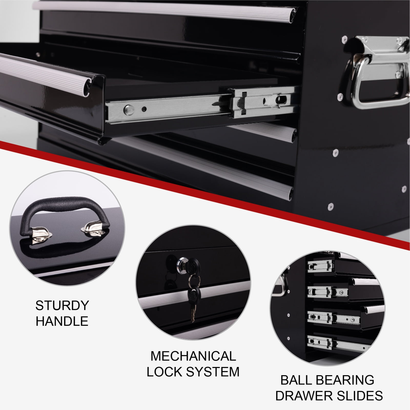 Deiokin 21" Heavy Duty Metal Tool Box, 4-Drawer Portable Tool Chest with Ball Bearing Slides & Auto-Locking System