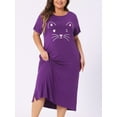 thumbnail image 2 of DARING DIVA Women's Plus Nightgown Short Sleeve Cat Print Nightshirt 1X Dark Purple, 2 of 6
