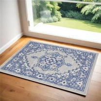 HomeRoots  2 x 3 ft. Floral Rectangle Area Rug, Gray & Blue