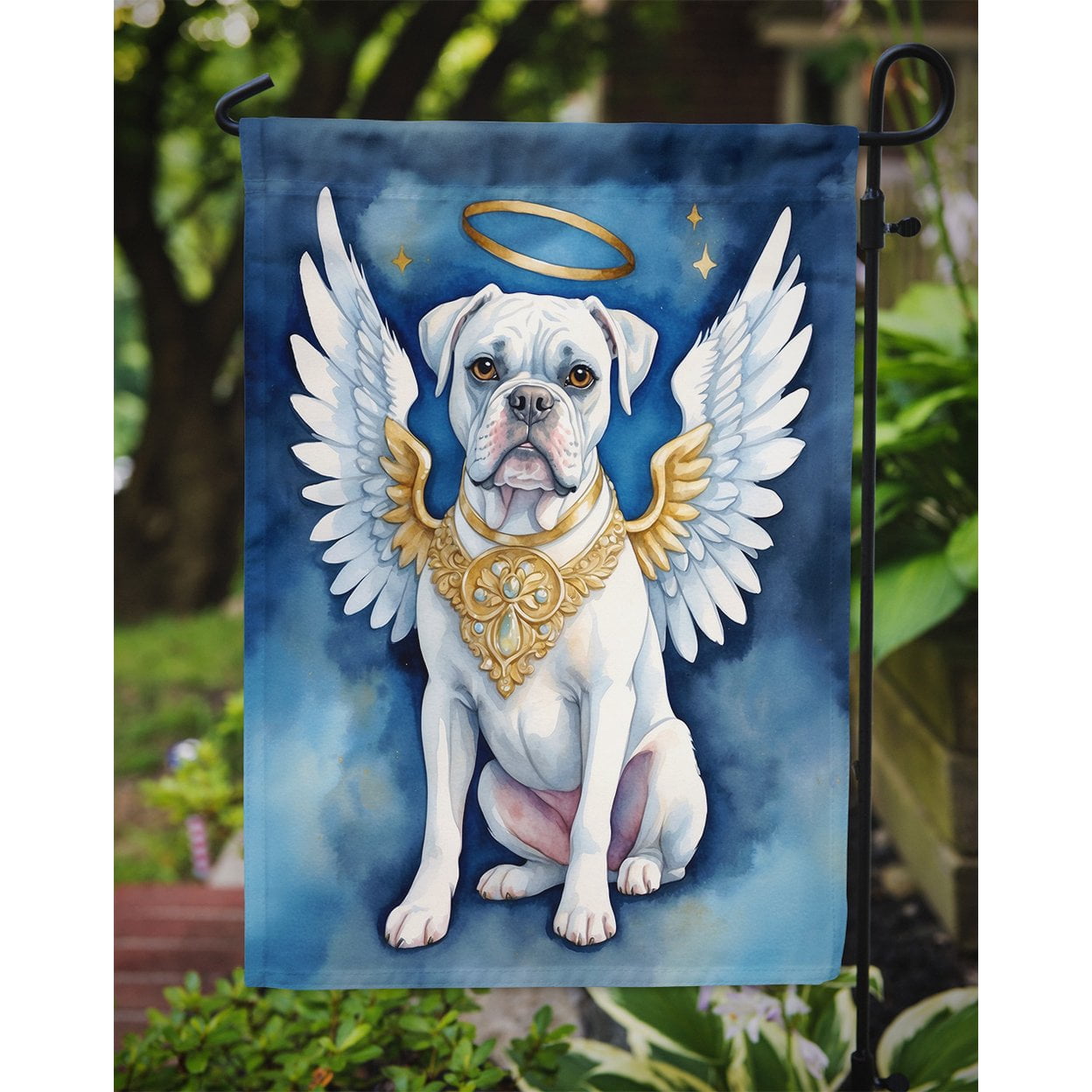 White Boxer My Angel Garden Flag 11.25 in x 15.5 in