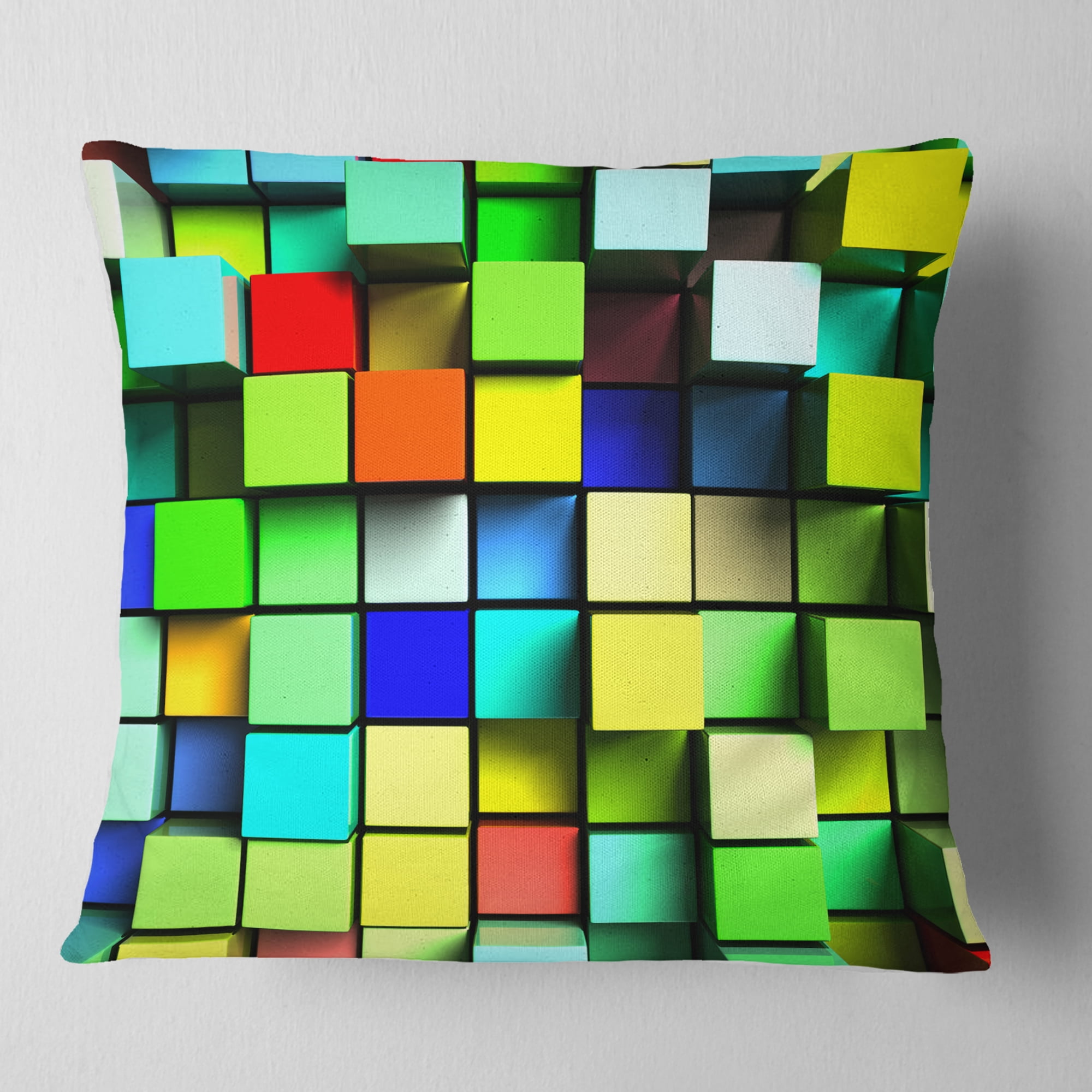 Designart Colored 3D Cubes Wall Design - Contemporary Throw Pillow - 16x16