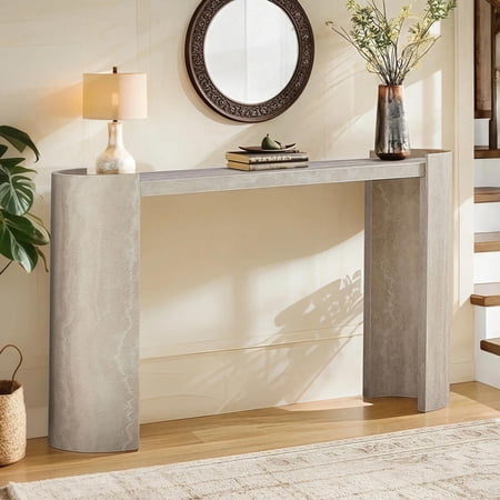 LKTART 53" MDF Console Table for Entryway, Narrow Entryway Table with Faux Mars Marble Pattern, Couch Table Behind Sofa with Curved Legs for Living Room Hallway Foyer