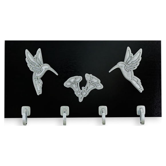 Porta Llaves Colsa Negro Colibríes y flores Pewter Elegante