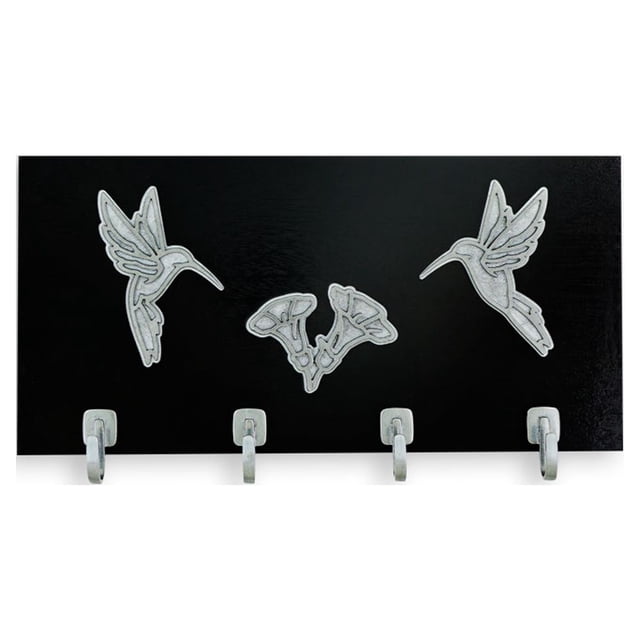Porta Llaves Colsa Negro Colibríes y flores Pewter Elegante
