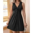 thumbnail image 4 of Women'S Twist Front V Neck Tank A Line Dress Ruffle Summer Elegant Sleeveless Club Party Tunic Bodycon Mini Sundress Black M, 4 of 7
