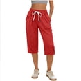 thumbnail image 4 of ShomPort Over Knee Length Sweatpants for Women Summer Comfort Drawstring Elastic Waist Athletic Capris with Pockets, 4 of 6