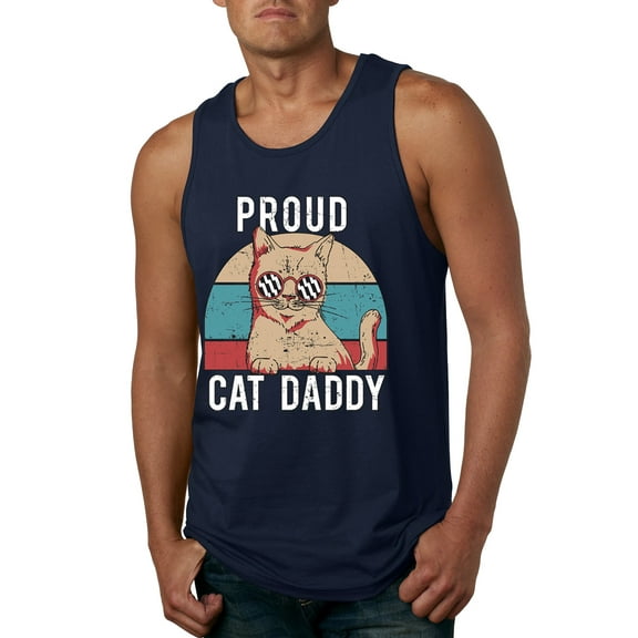 Proud Cat Daddy Cat Lover Mens Graphic Tank Top, Navy, Medium