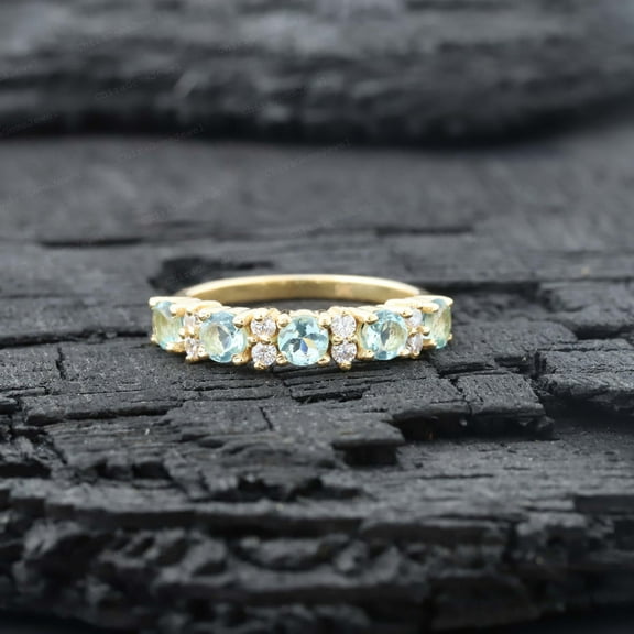 CHIRAGEMSJEWEL 2.5 MM / 0.20 Ct Aquamarine Bridal Wedding Band , Art Deco Diamond matching Band Gift for Daughter