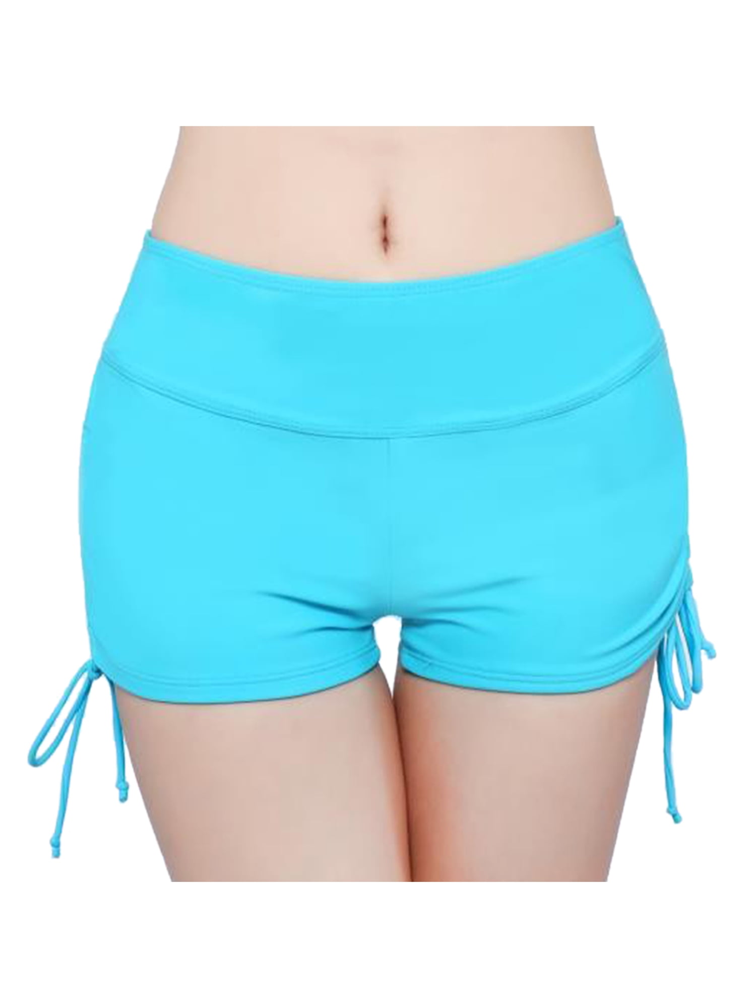Caitzr Womens Swim Shorts High Waist Sides Drawstring Stretch Sports Boyshorts Bathing Suit