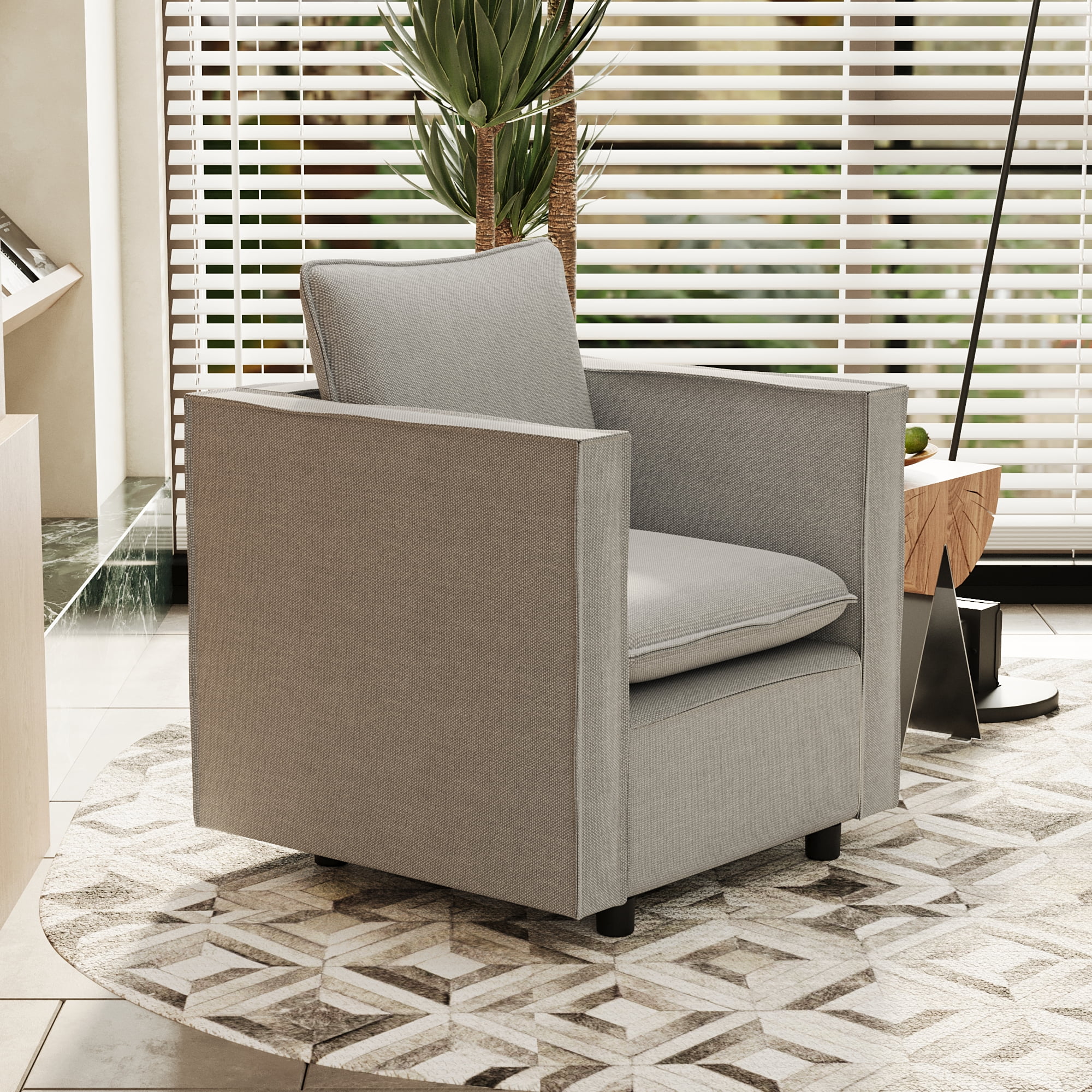 MAYEERTY Decorative Gray Single Sofa Chair – Comfortable Soft Cushioned Armchair, Modern Design for Bedroom/Corner/Reading Room