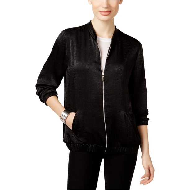 Chaqueta Bomber de satén texturizado NY Collection para mujer Negro XS