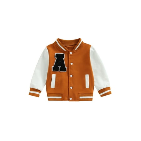 

Kids Boys Girls Baseball Jackets Toddler Letter Pattern Spring Fall Long Sleeve Buttons Front Coat Autumn Winter Outerwear