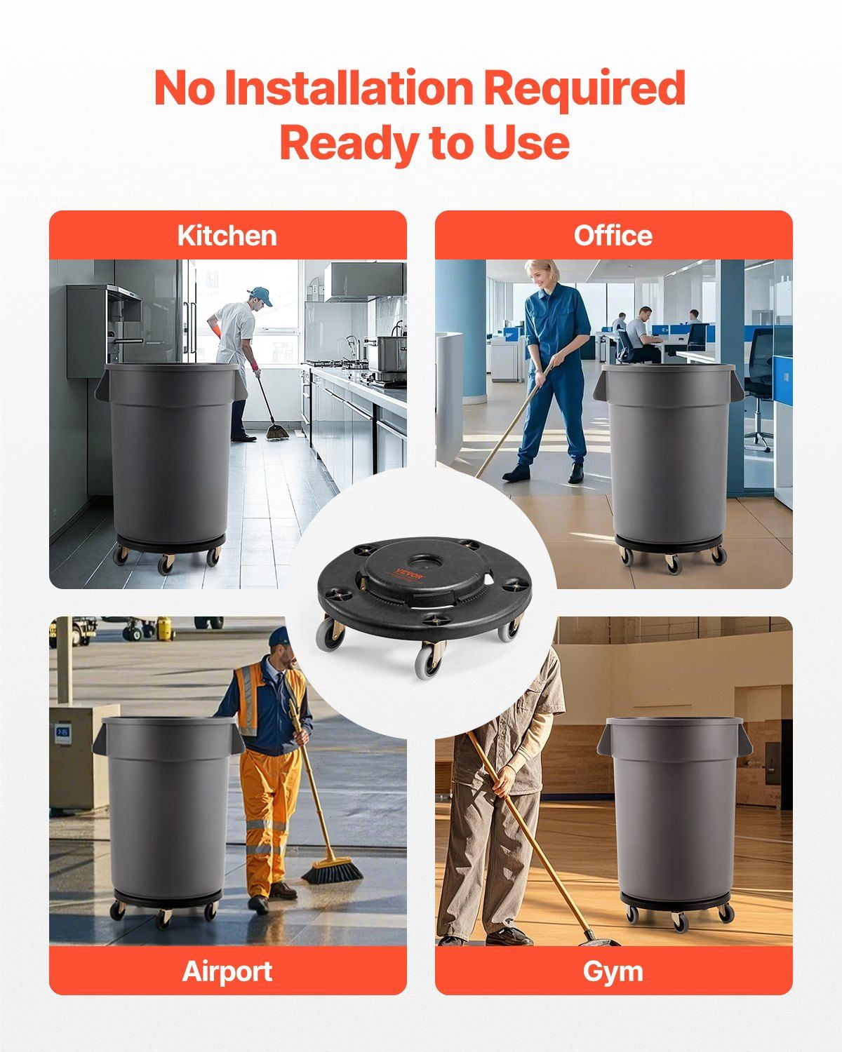 Heavy Duty Trash Can Dolly with 4 Lockable Wheels 500lbs Capacity Fits 20 32 44 55 Gallon Round Containers Multi Functional Rolling Cart