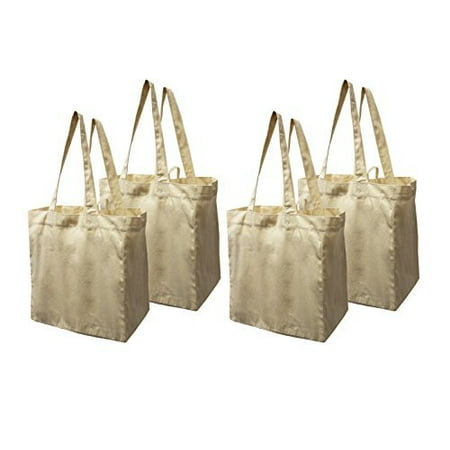Earthwise Cotton Canvas Reusable Ping Grocery Bag Tote 4 Pack